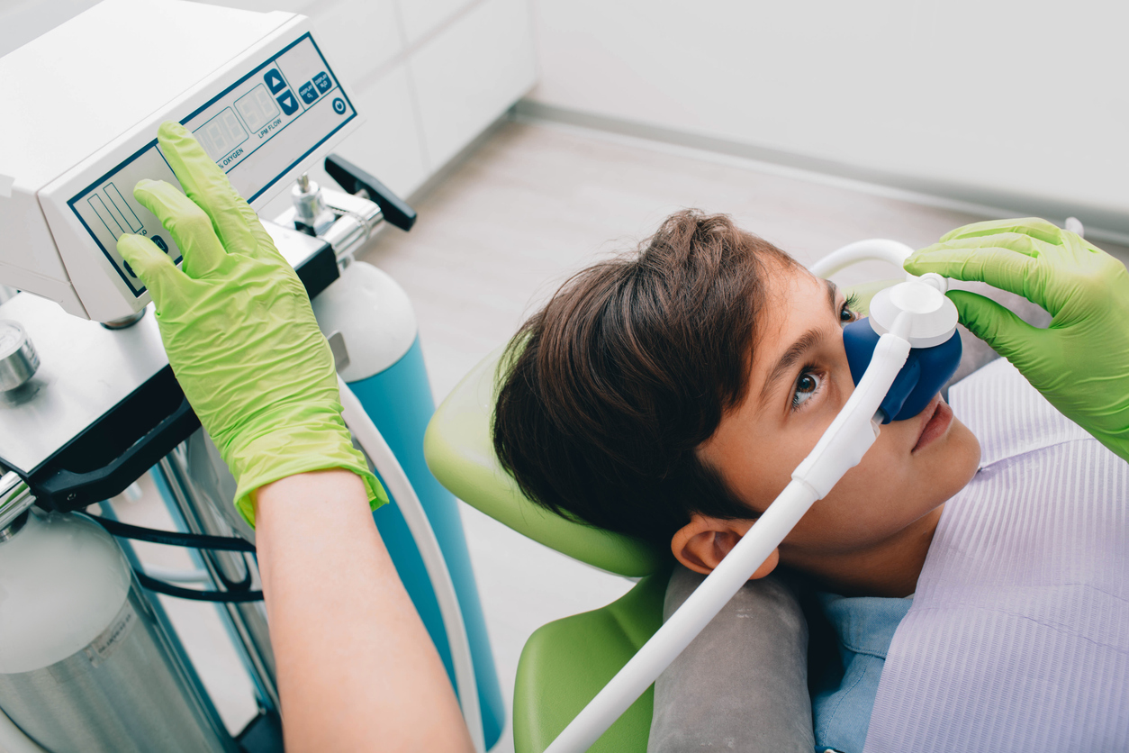 Pediatric dental patient undergoing nitrous oxide sedation